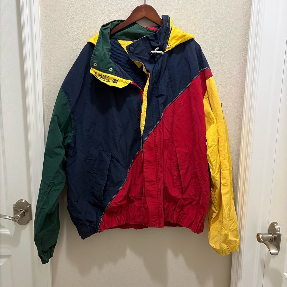 Vintage 90s Tommy Hilfiger Colorblock Hooded Windbreaker Jacket
